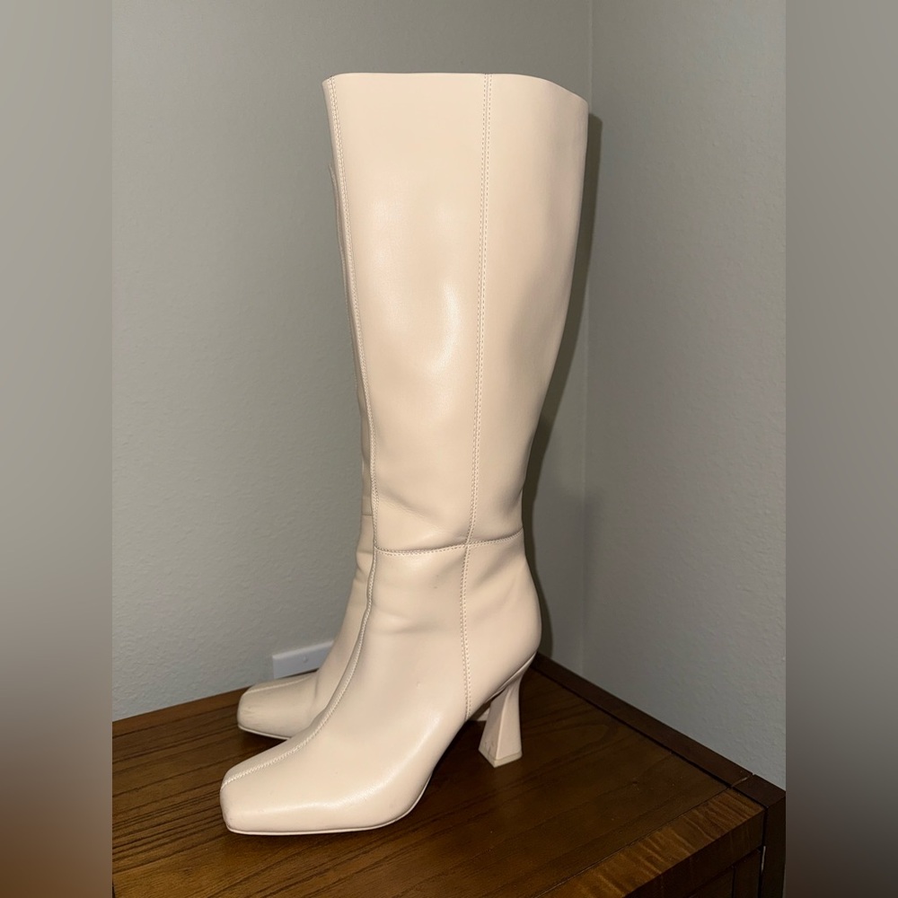 Cream knee high boots